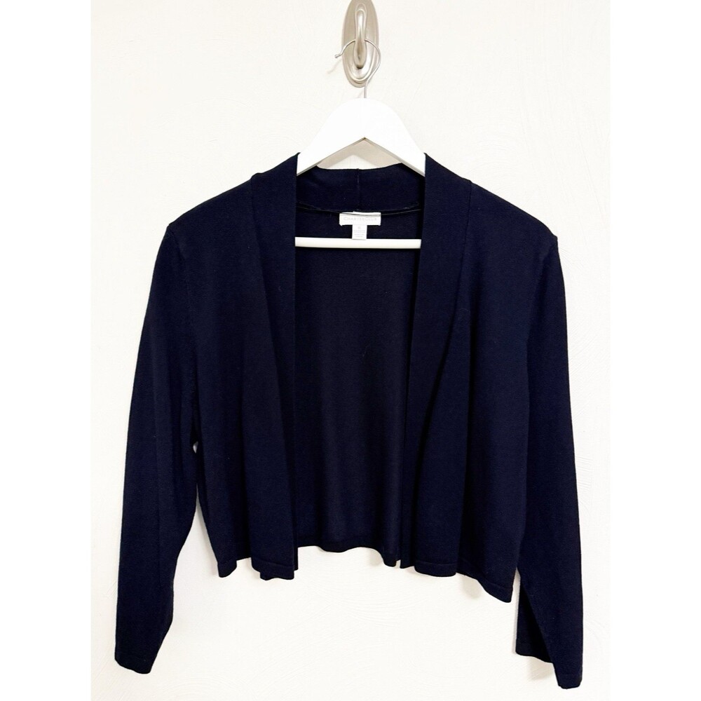 Charter Club Black Sweater Shrug Cropped 3/4 Sleeve Open Front Knit Stretch XL